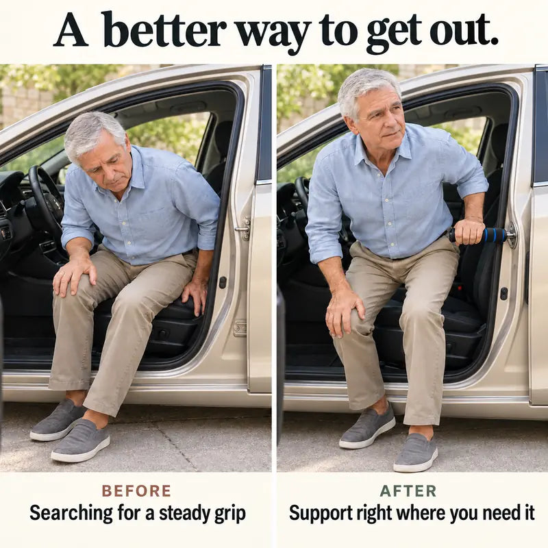 Before and after: a steadier way to get out of the car with the assist handle