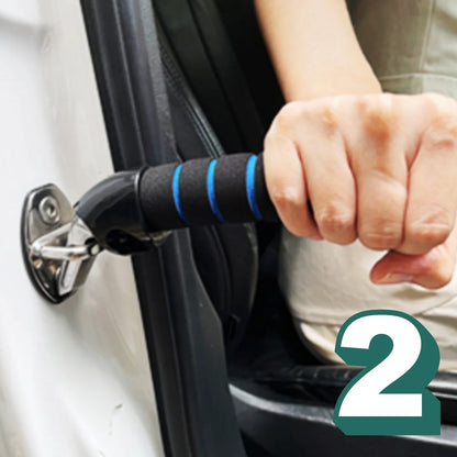 Car exit assist handle being used at the car door, step 2
